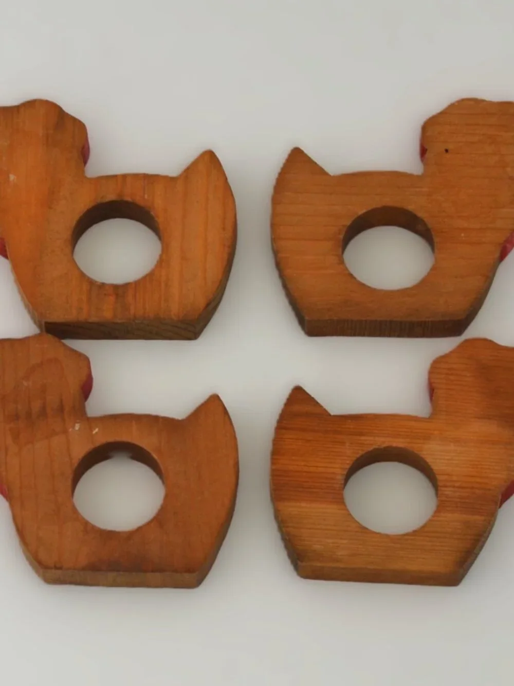 Wooden Handpainted Rooster Napkin Rings Set of 4